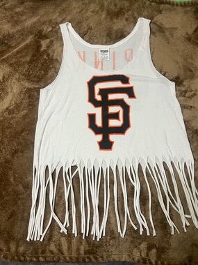 PINK Victoria's Secret White Tank with Black and Orange Graphic